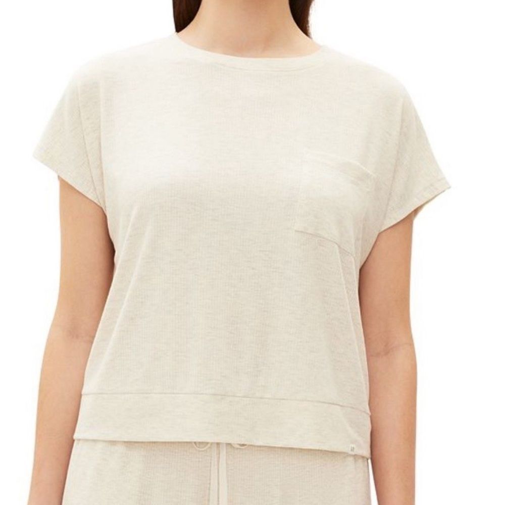 Gap Body Womens Ribbed Short-Sleeve Pajama Sleep Shirt Oatmeal Brown SMALL